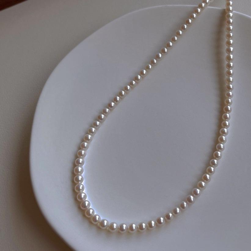 Náhrdelník z mincovního stříbra S925 s perlou Shijia a dětskými korálky - Vynikající kulatý lesk, Retro jemný choker pro ženy