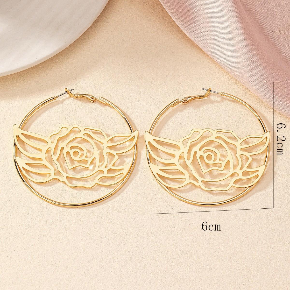 European & American Large Retro Rose Hollow Flower Earrings for Women