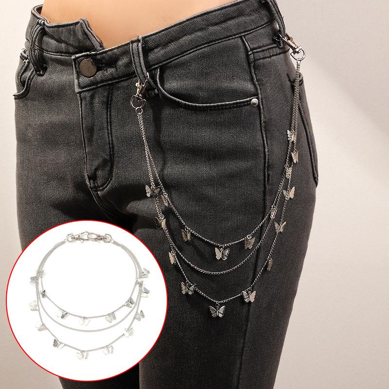 Punk Butterfly Belt Waist Chain Women Pants Multi Layer Hiphop Keychain Jewelry