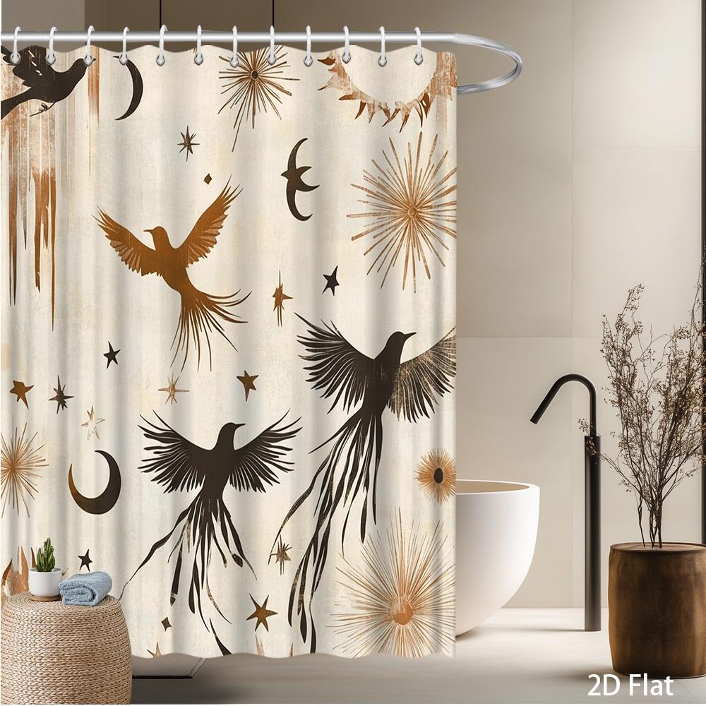 

Birds & Stars Shower Curtain – Elegant Celestial Design, 2D Flat, Multiple Sizes, 59X70.8In To 90.5X70.8In, Includes Hooks W60H190(CM)-1 Pcs