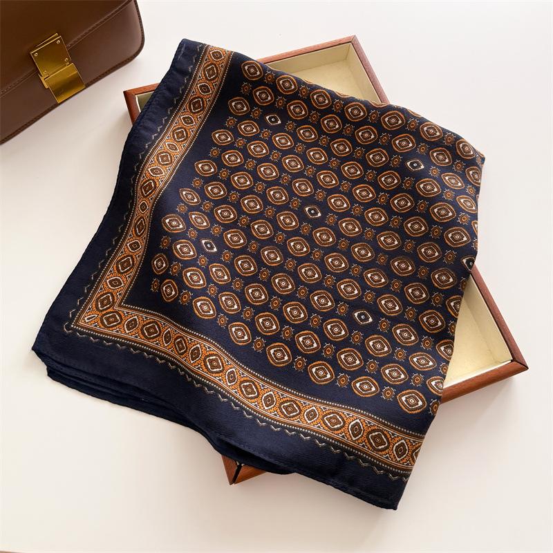 Vintage British geometric imitation velvet herringbone pattern cotton and linen small square scarf silk scarf headscarf shawl decorative scarf scarf