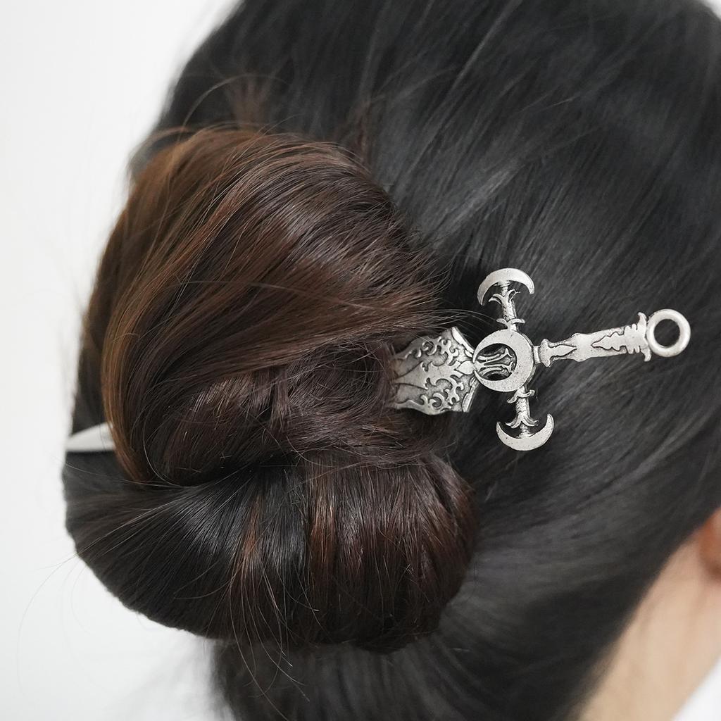 Punk Personality Retro Viking Sun Moon Sword Women's Hair Hairpin Niche Fashion Daily Hair Hairpin Ancient Style Clothing Match