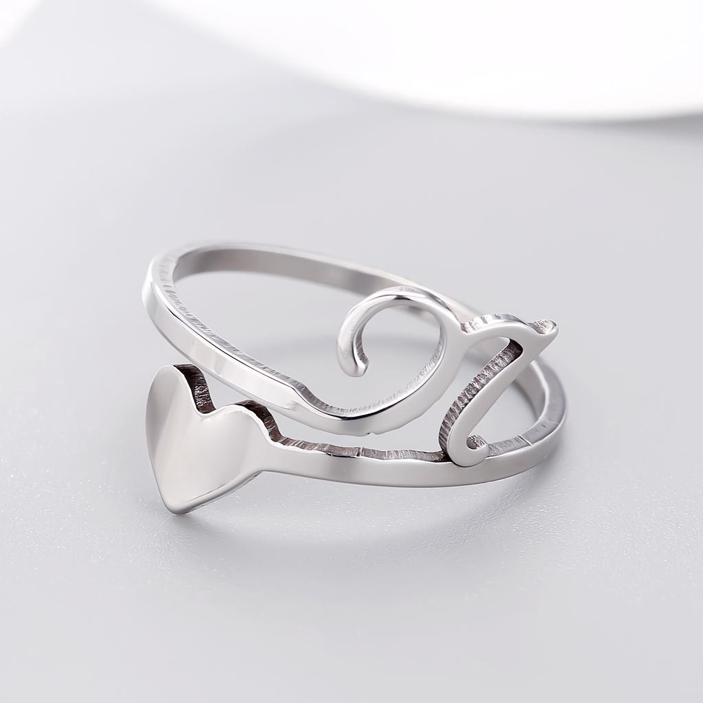 Silver Color 26 Letter Love Heart Rings Stainless Steel Open Ring for Women Men Couple Initial Name Finger Jewelry Gifts