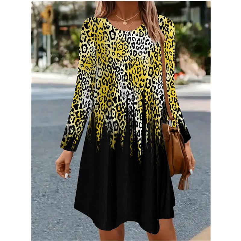 Women Long Sleeve O-Neck Casual Loose A-Line Dress Autumn 3D Floral Printed Dress Vintage Elegant Lady Dress Vestidos De Muj