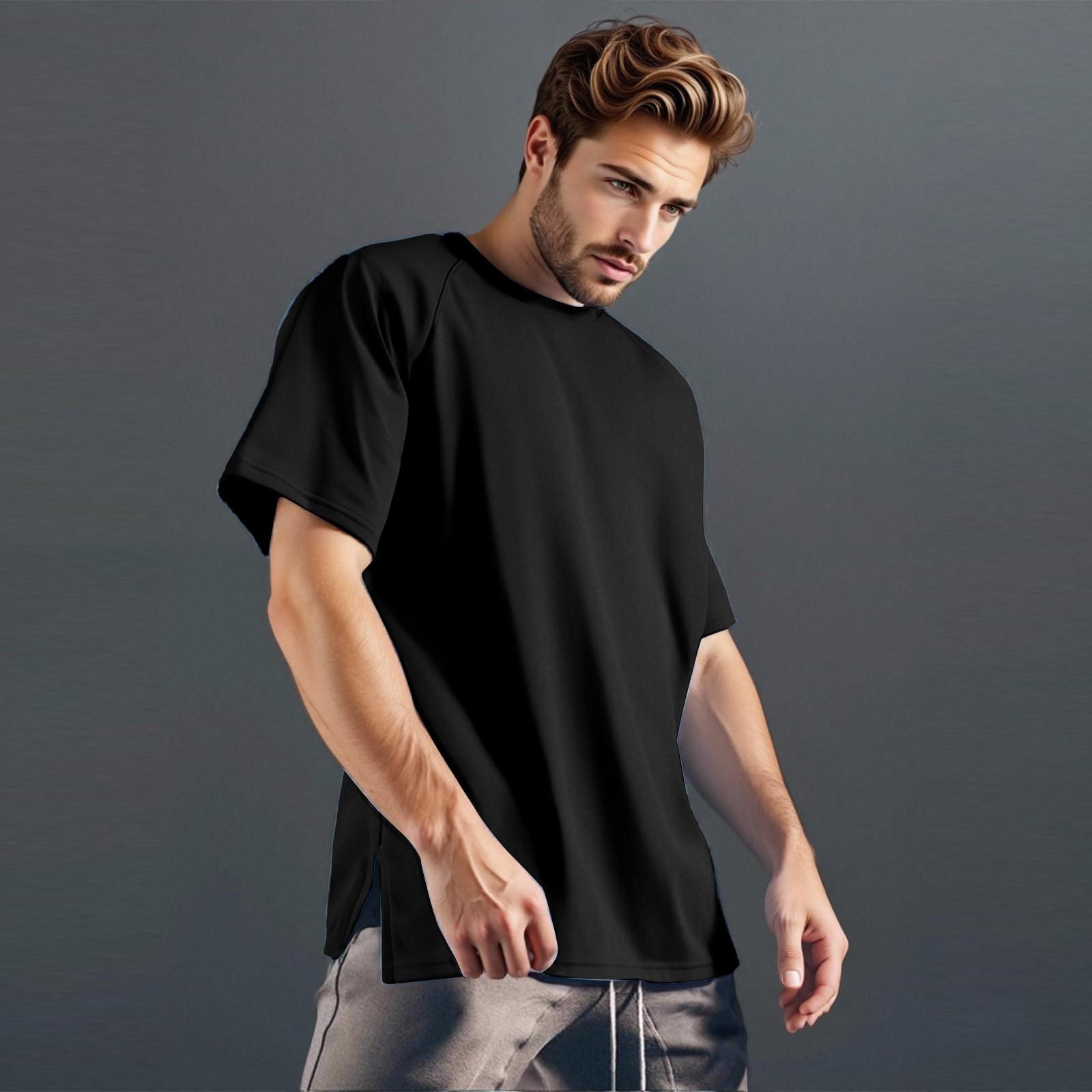 

Мужская повседневная футболка с короткими рукавами для спорта и фитнеса, цветная базовая рубашка XXL чёрный