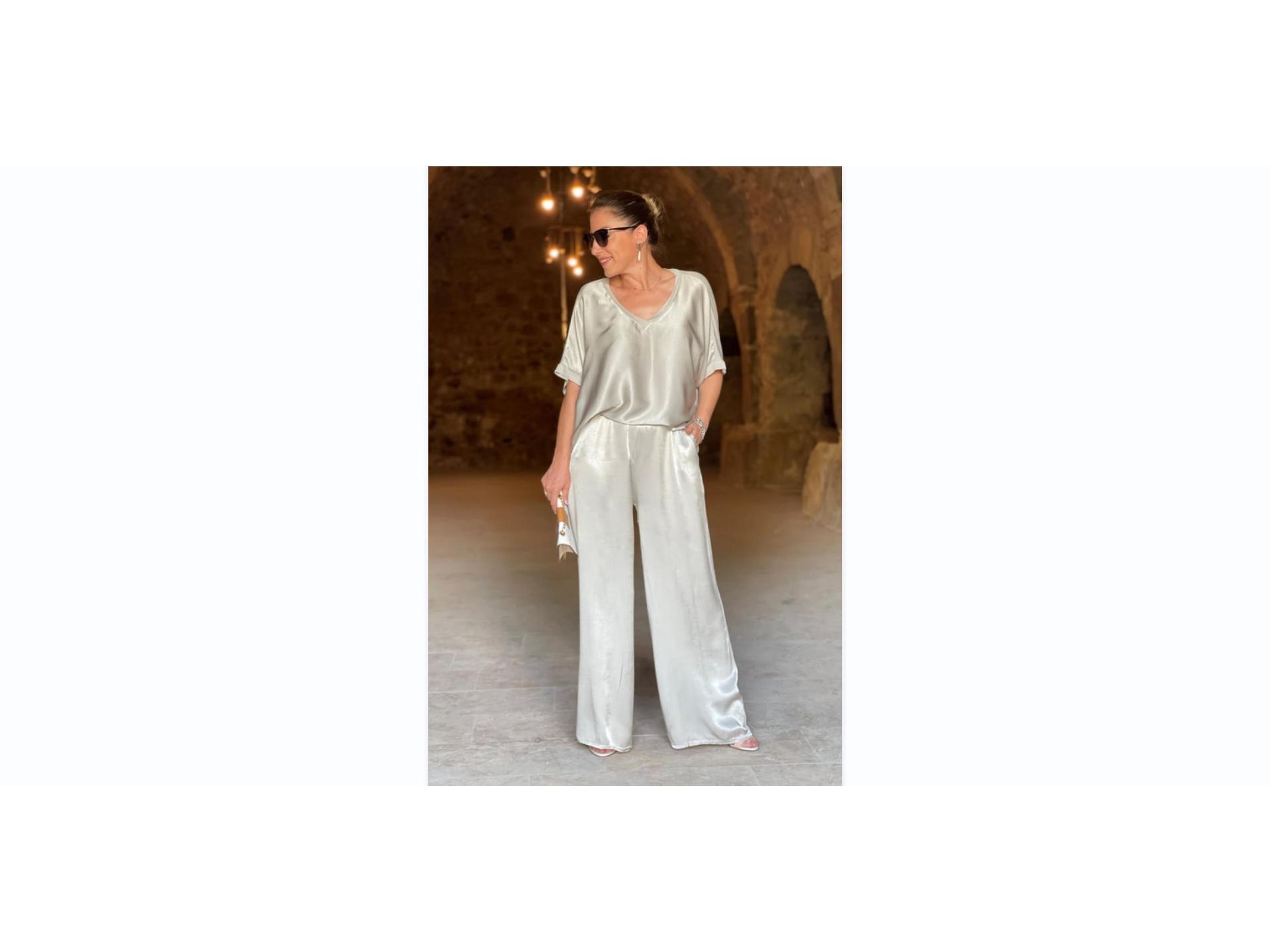

2026 New Casual V-Neck Short-Sleeve Wide-Leg Pants Set Small світло-сірий колір