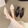 Breathable Low-heeled Single Shoes Pink Lace Bow Pointed Head Bag Head Sandals Femininity New Versatile 2025 Summer