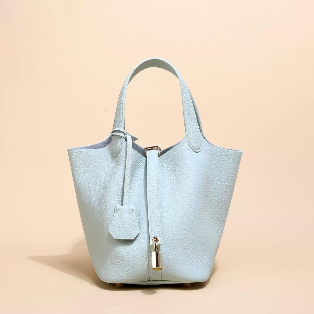 Vegetable Basket Bag, First Layer Cowhide Tote Bag, Commuter Bucket Bag, Women's Genuine Leather Bag, European and American Retro.