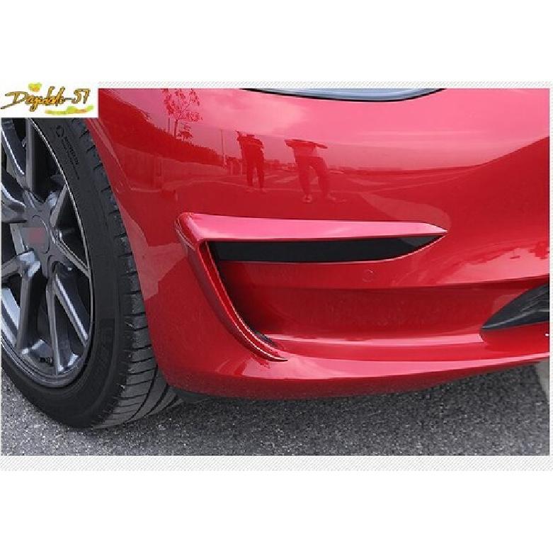 2pcs ABS Red Front Fog Light Lamp Spoiler Strip Trim For Tesla Model 3 2017-