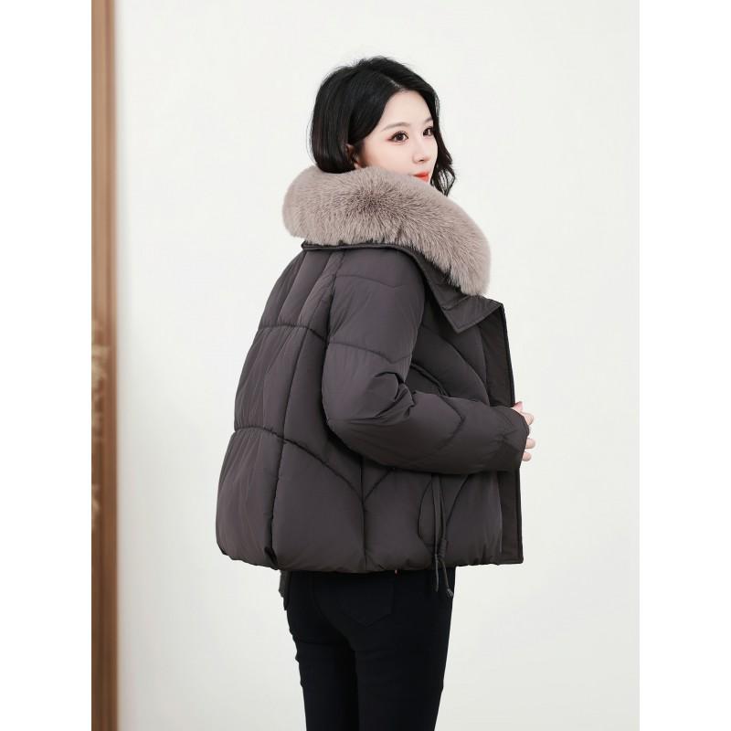 Womens Short Puffer Coat With Faux Fur Collar Winter 2026 Thick Warm Loose Fit Korean Style Cotton Jacket