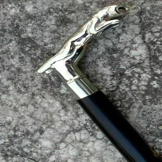 Brass Jaguar Head Handle Wooden Walking Stick Cane Vintage Antique Replica Gifts