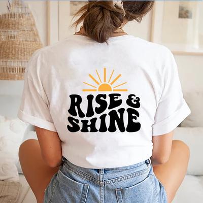 Colored Rise and Shine T-shirt Retro Women Inspirational Graphic Tee Shirt