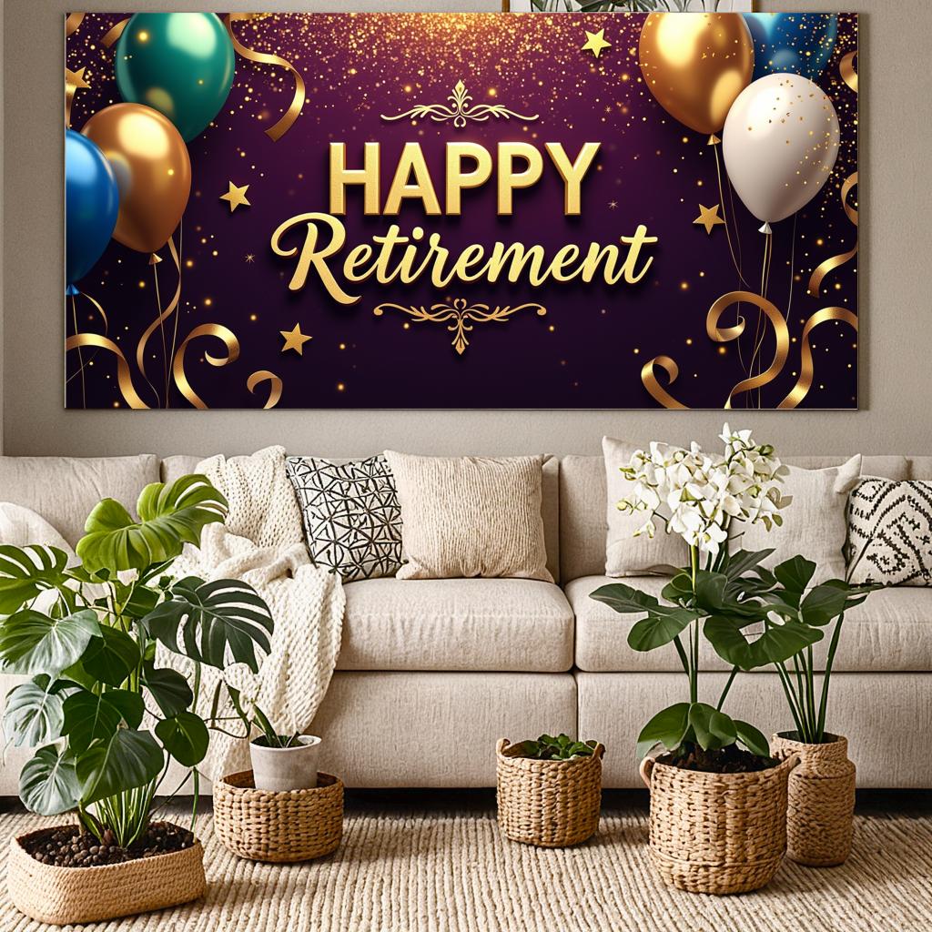 Happy Retirement Banner Gold Silver Balloon Retirement Party Decoration Backdrop Celebration Event Background Props Customized