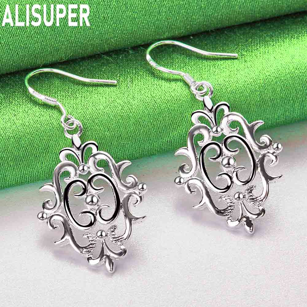 Exquisite 925 Sterling Silver Classical Pattern Diamond Earrings - Stylish Evening Jewelry