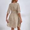 Women V Neck Belted Dress Short Sleeve Wrap Style Casual Loose Fit Printed Summer Dress with Waist Tie