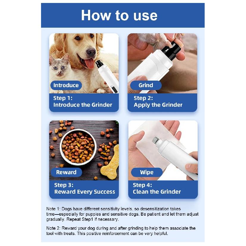 Electric Pet Nail Grinder Low Noise with LED Light Portable Professional Nail Care Tool Kit Home Grooming