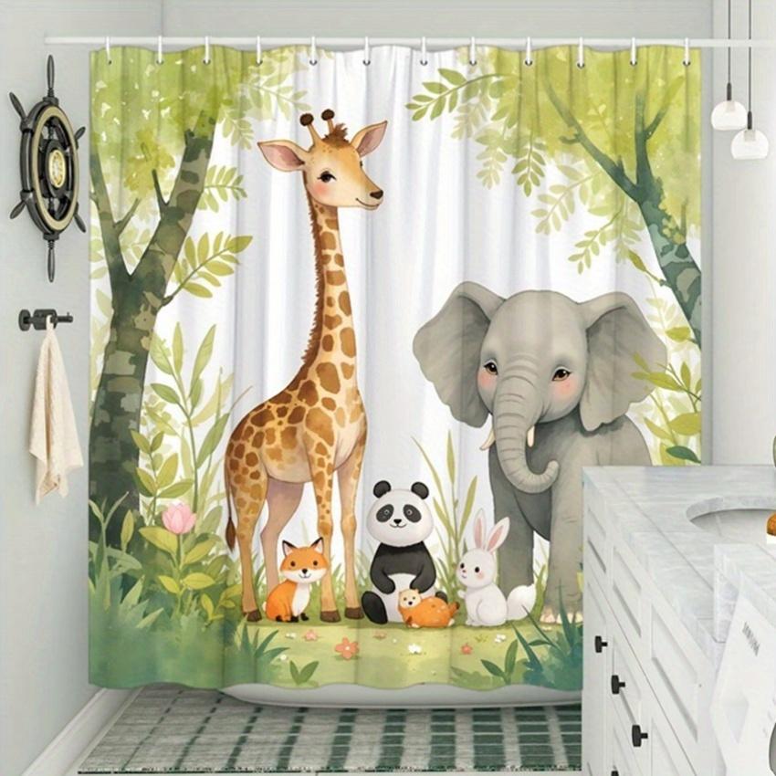 Adorable Safari Animals Shower Curtain - Water-Resistant Fabric for Bathroom - Perfect for Nature and Animal Lovers