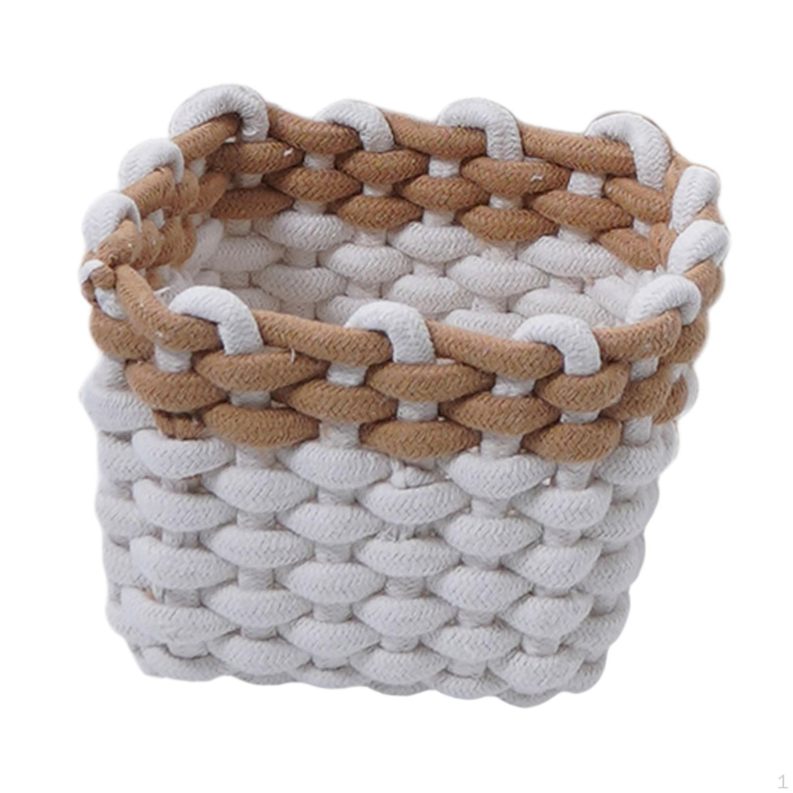 

Cotton Rope Basket Stylish Multipurpose Organiser Box for Shelf Toys Nursery Brown White