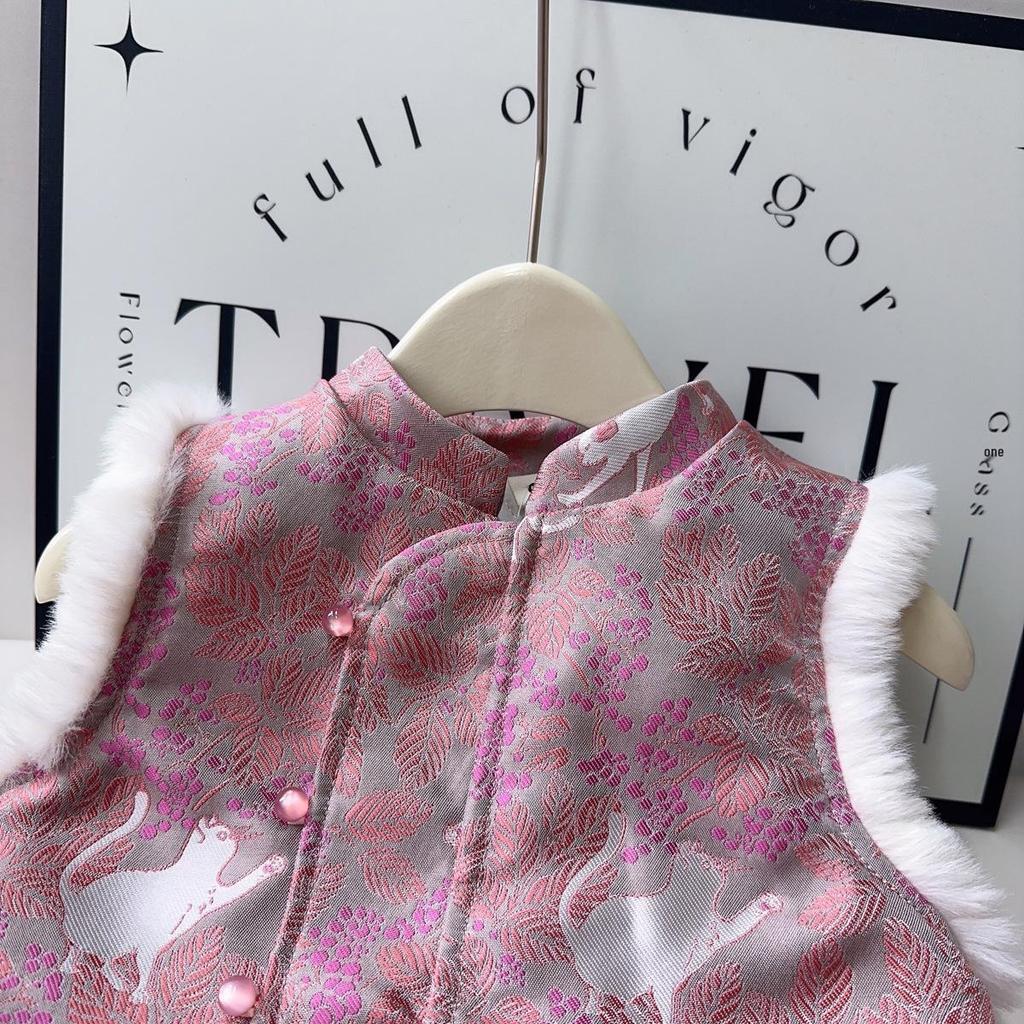 Girls' Sleeveless Qipao Winter Dress - Warm Cotton-Padded Chinese Style Tang Suit (Model AWA751)