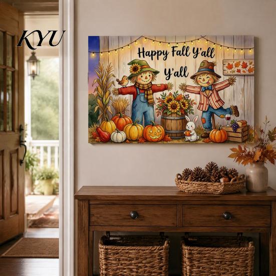 Thanksgiving Backdrop Banner 70 x 45 Inch Fall Pumpkin Backdrop, Autumn Harvest Gnome Polyester Photo Booth Props Scarecrow Photography Background,
