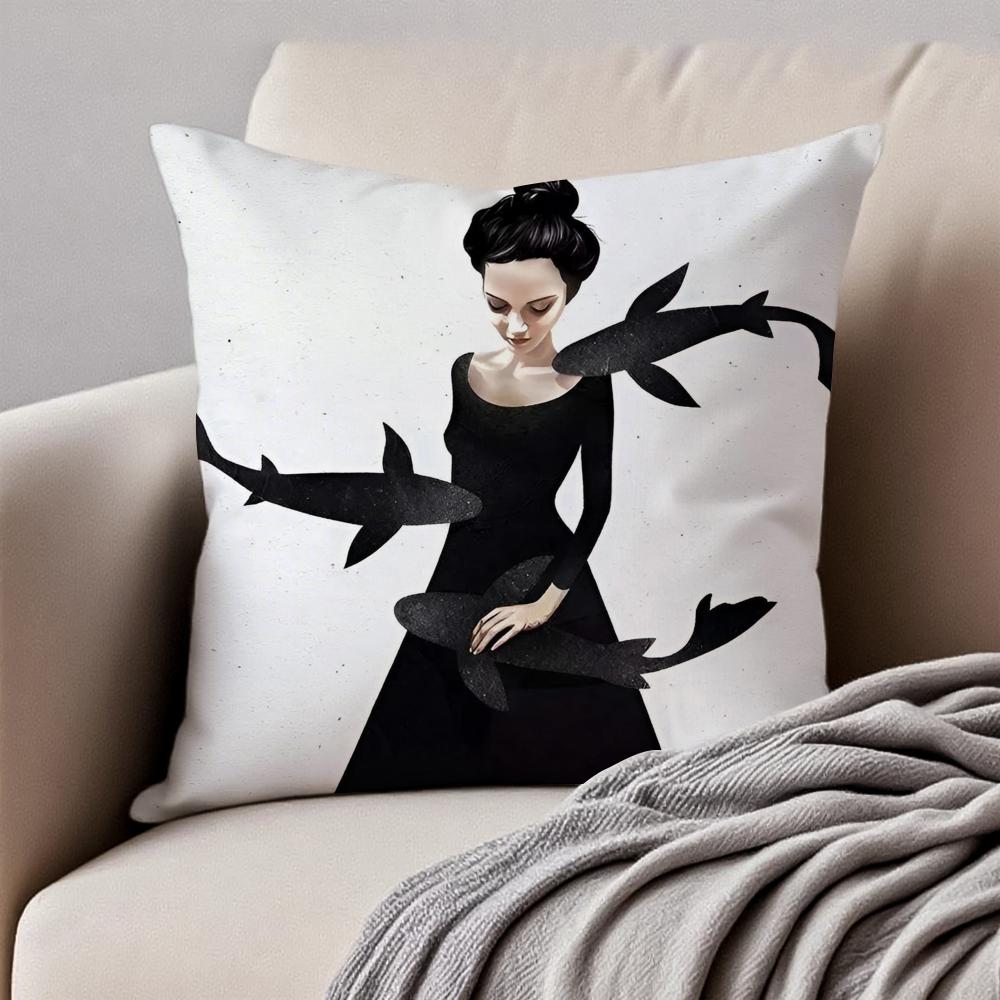 

Stylish New Black White Style Wonder Girl Cushion Cover Pillowcase Antidustmite Invisible Zipper Short Plush Sofa Cushion 30X30cm