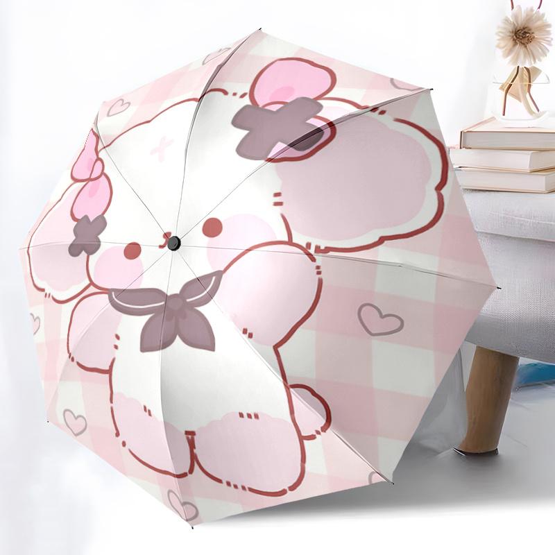1pc Adorable Heart Bowknot Design Automatic Folding Umbrella with Cross Pattern - Perfect for Fans, Travelers, Daily Use, and Festive Gifts!F063