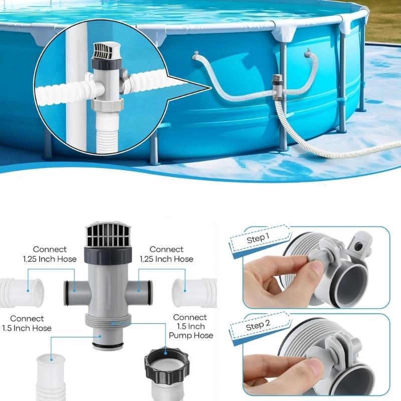 Split Hose Valves Set for Above Ground Pool Pumps Drain Cap Replacement Rings Plastic Construction Leak Prevention