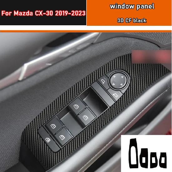 Naklejka na wnętrze samochodu Folia ochronna na skrzynię biegów Do Mazda CX-30 - Naklejka na panel okna samochodu Czarny włókno węglowe