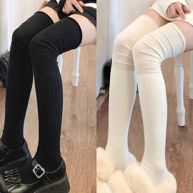 Jednobarevné Stehenní Vysoké punčochy Ženy Trendy Ležérní Nad kolena Dámské dlouhé ponožky Teplé bavlněné legíny s dlouhým rukávem