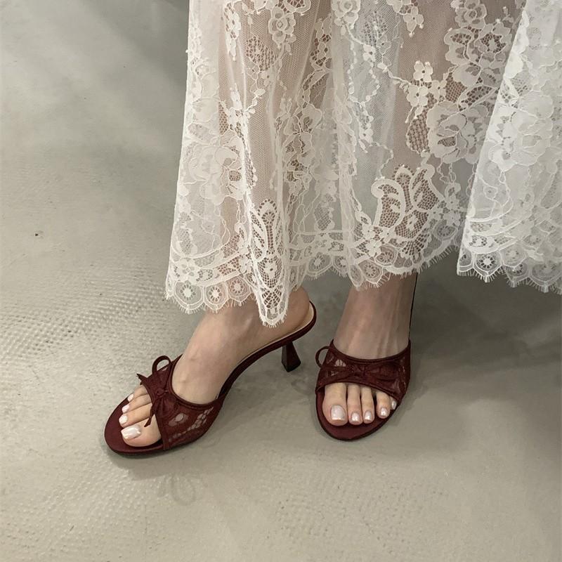 Women's Round Toe Thin Heel Bowknot Summer Slippers - Perfect for Daily Wear