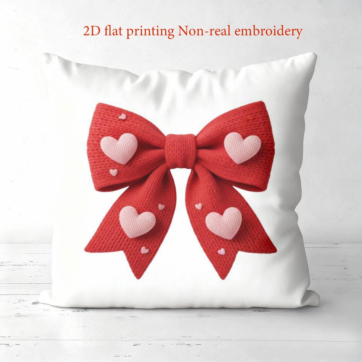 

1 Pieces Red Bow With Heart Pattern White Throw Pillow Polyester pillowcase, sofa decorative cushion cov Headboard Pillow 45x45cm