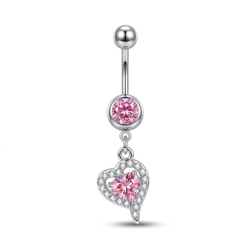 Belly Button Piercing Heart Ring Stainless Steel Copper Anti-Allergy Navel Jewelry for Summer Beach Swimming Accessories