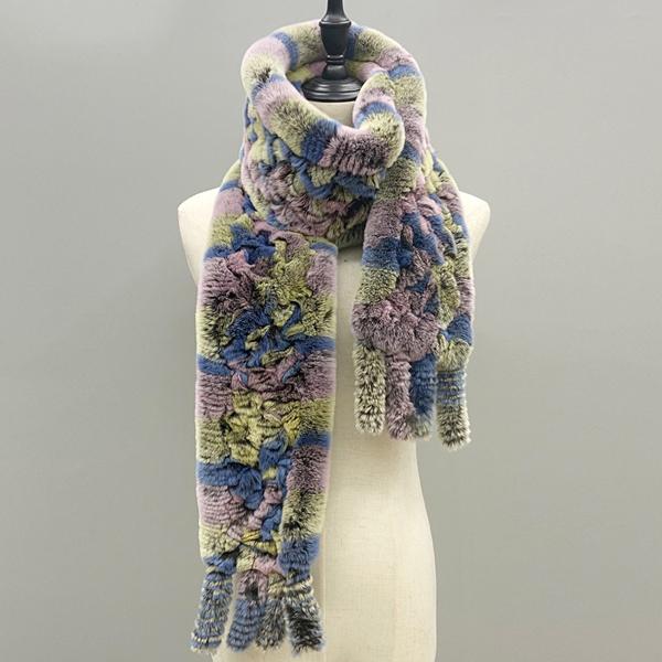 Natural Fur Scarf Fluffy Long Shawl Genuine Rex Rabbit Fur Hand Knitted Stylish Women Scarves In Winter Shawls 180cmx13cm