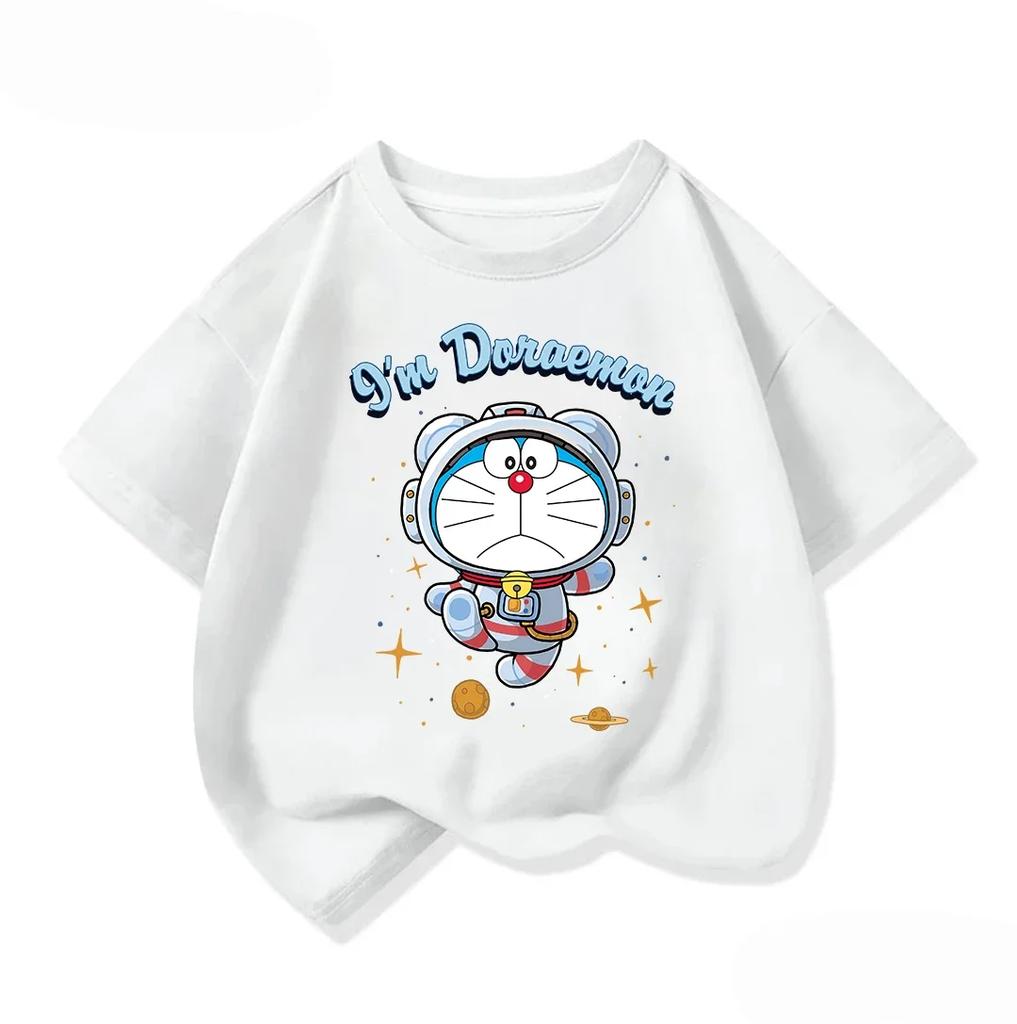 Summer Children Crew Neck T Shirt Fashion Cartoon Print Cute Street Style Tops Doraemon Boys Girls Outfit 314Y