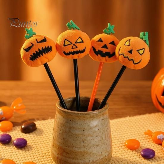Ergonomic Ballpoint Pen Halloween Pumpkin Gel Ink Pen, 0.7mm Rollerball with Plush Pumpkin, Marker Novelty Black for Party Favors, Gift Supplies
