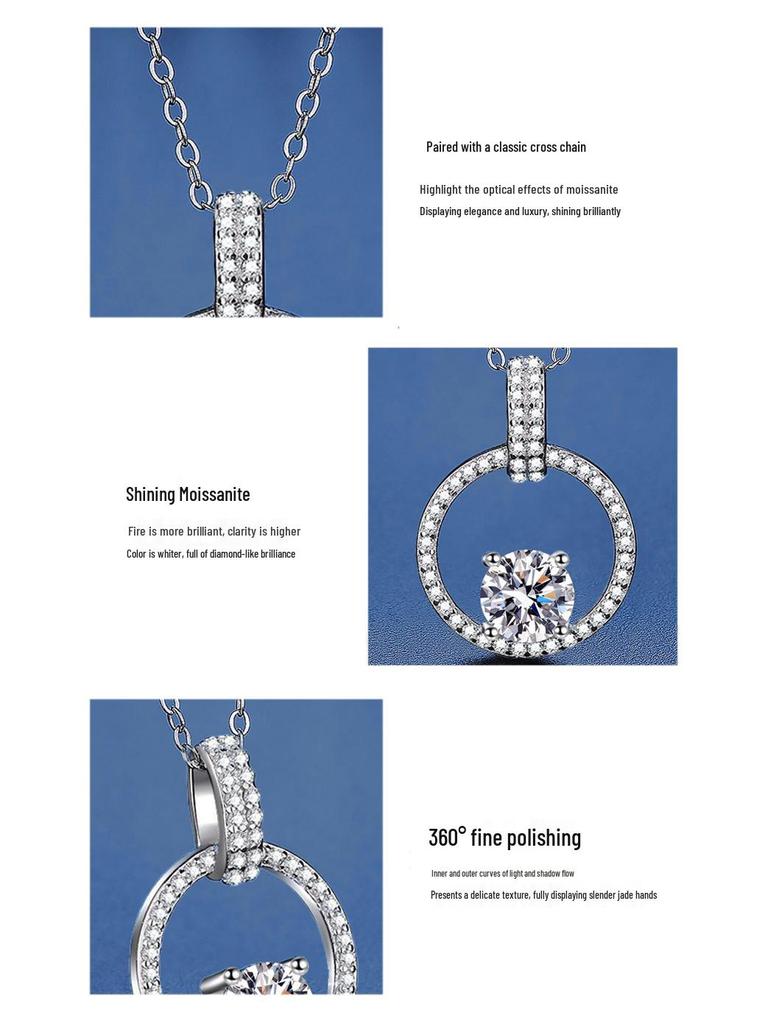 S925 Sterling Silver Moissanite Padlock & Ring Pendant Necklace - Light Luxury Clavicle Chain Choker
