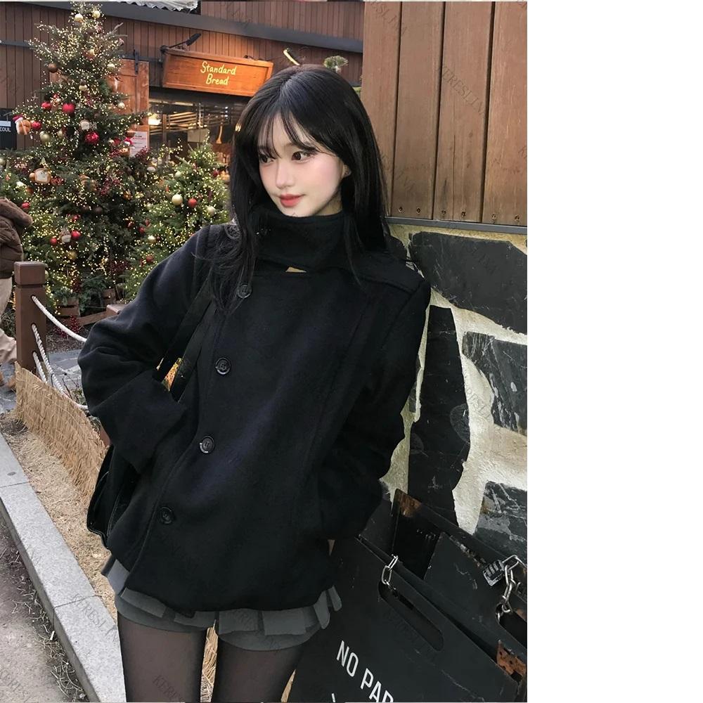 Street autumn/winter solid color women's turtleneck coat Y2K hip-hop retro Harajuku cute casual fashion versatile new women tops