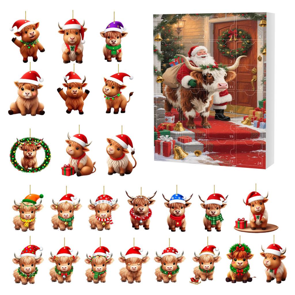 Acrylic Pendant Festive  Cow Ornament Blind Box Ornament Acrylic Advent Calendar For Winter Evening Home Decor Christmas