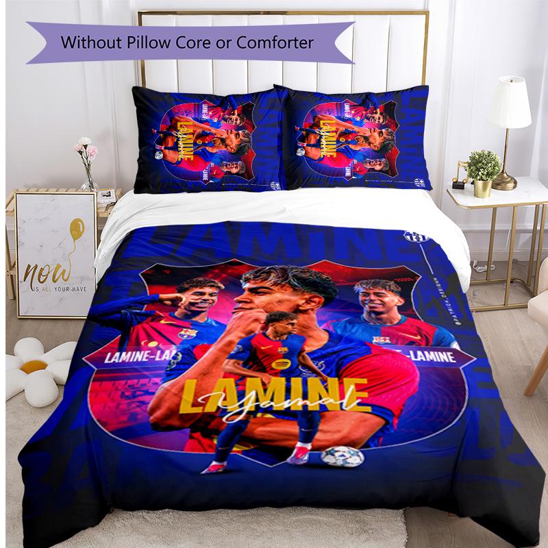 Set Lenzuola 3 Pezzi Stampato Lamine Yamal Morbido Traspirante Copripiumino Federe Set Lavabile Decorazione Camera da Letto Regalo per la Casa