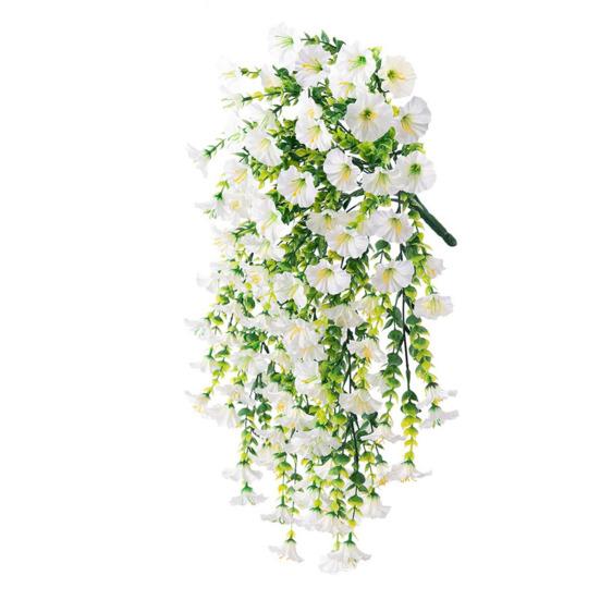 Artificial Flowers for Outdoor, Fake Hanging Morning Glory with Eucalyptus Leaves, UV Resistant Faux Plants Petunias Trailing Vines for Porch, Patio,