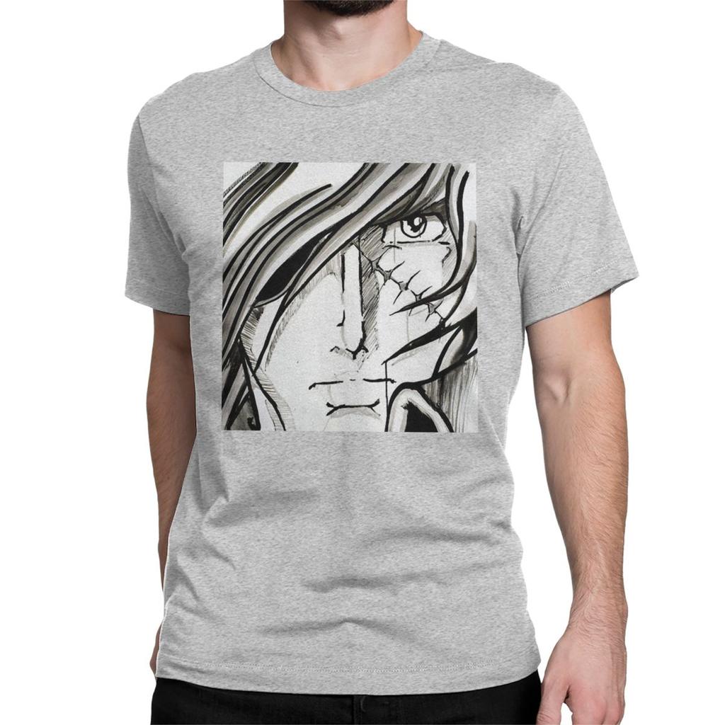 Men Albator Portrait Scar T Shirts Space Pirate Captain Harlock Pure Cotton Tops Novelty Short Sleeve Crewneck Tee Shirt T-Shirt