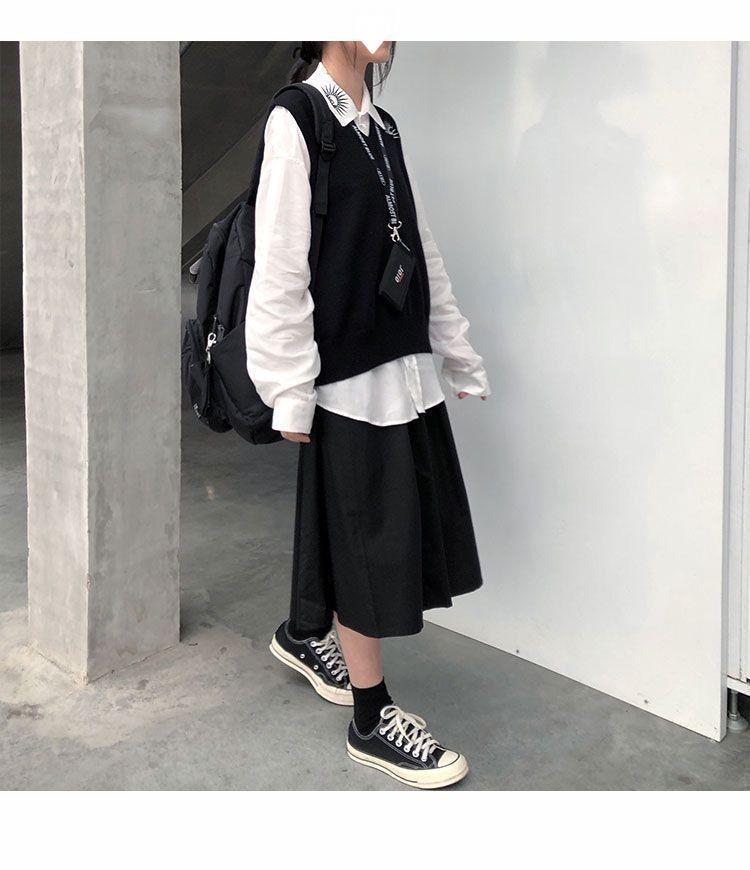 Japanischer A-Linien-Midi-Rock mit hoher Taille für Damen - Herbst Petite Schmeichelhaft Vielseitiges Design