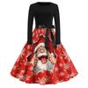Women's Vintage V-Neck Christmas Print Casual Dress for Holiday Party
