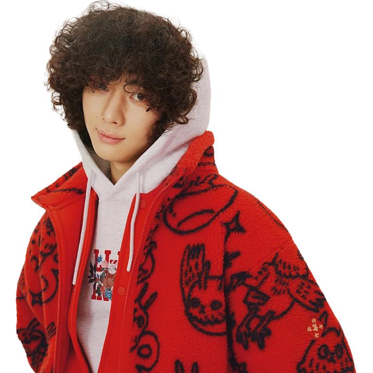 Li-Ning Daily Progress Cartoon Pattern Lamb Velvet Sports Jacket Unisex Jackets Red AFDT007-2