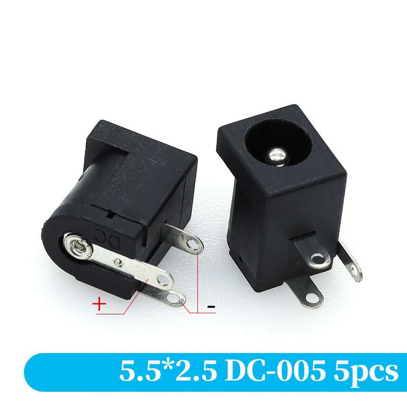 5PCS DC Power Connector pin 2.5x5.5mm Female Plug Jack + Male Plug Jack Socket Adapter PCB Mount DIY Adapter Connector 5.5x2.5