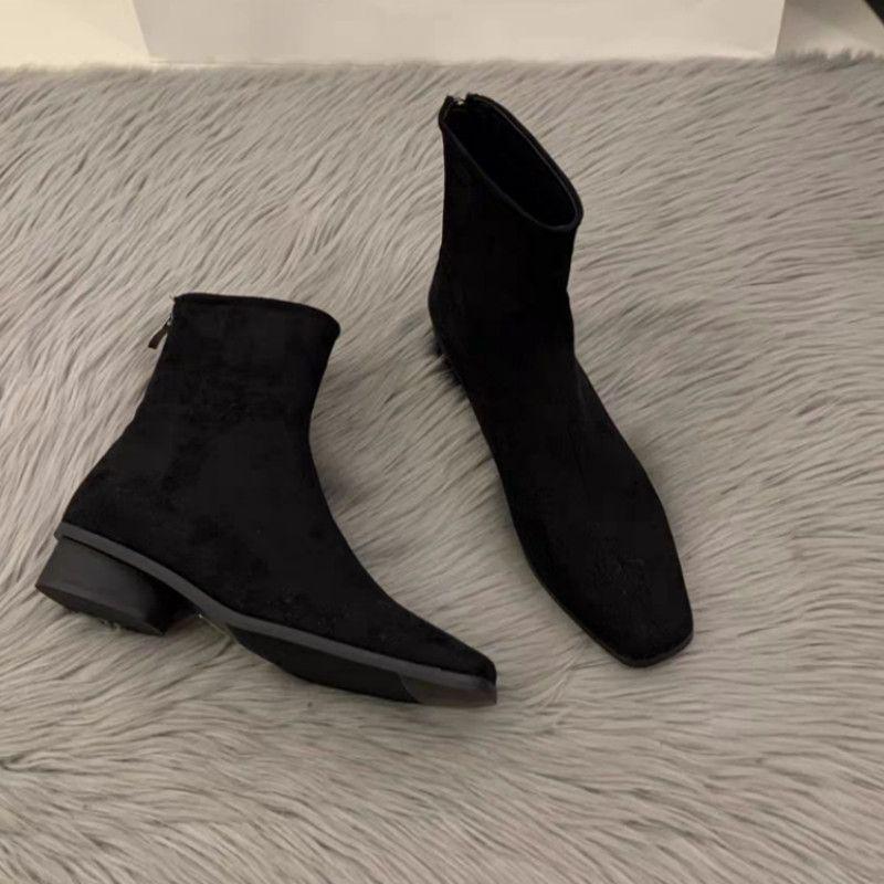 2025 Women's French Chunky Heel Ankle Boots - New Autumn/Winter Slimming Martin Stacked Boots