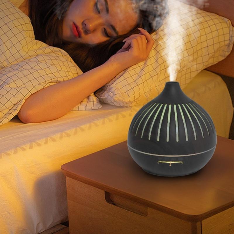 400ML Wood Grain Humidifier Desktop Aromatherapy Diffuser With Colorful Light Remote Control Auto Shut Off For Home Office