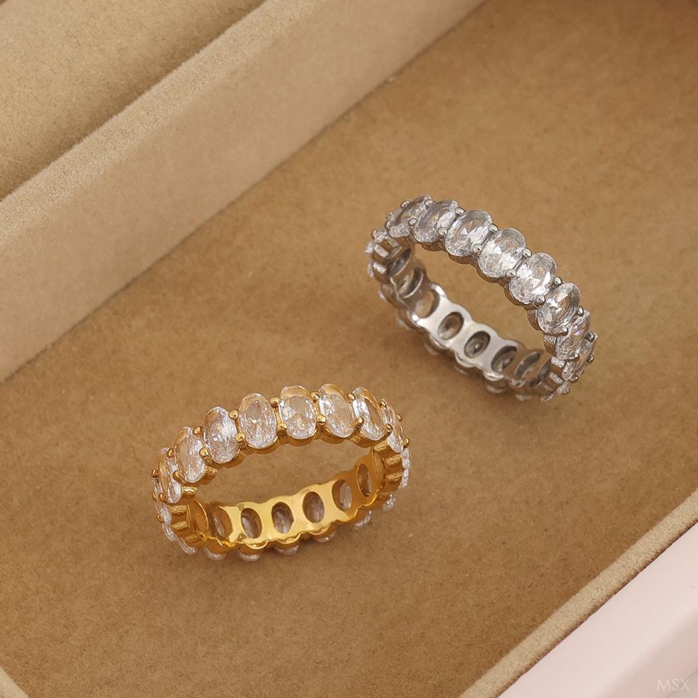 European & American Oval Egg-Shaped Full Diamond Ring with Zircon for Girls