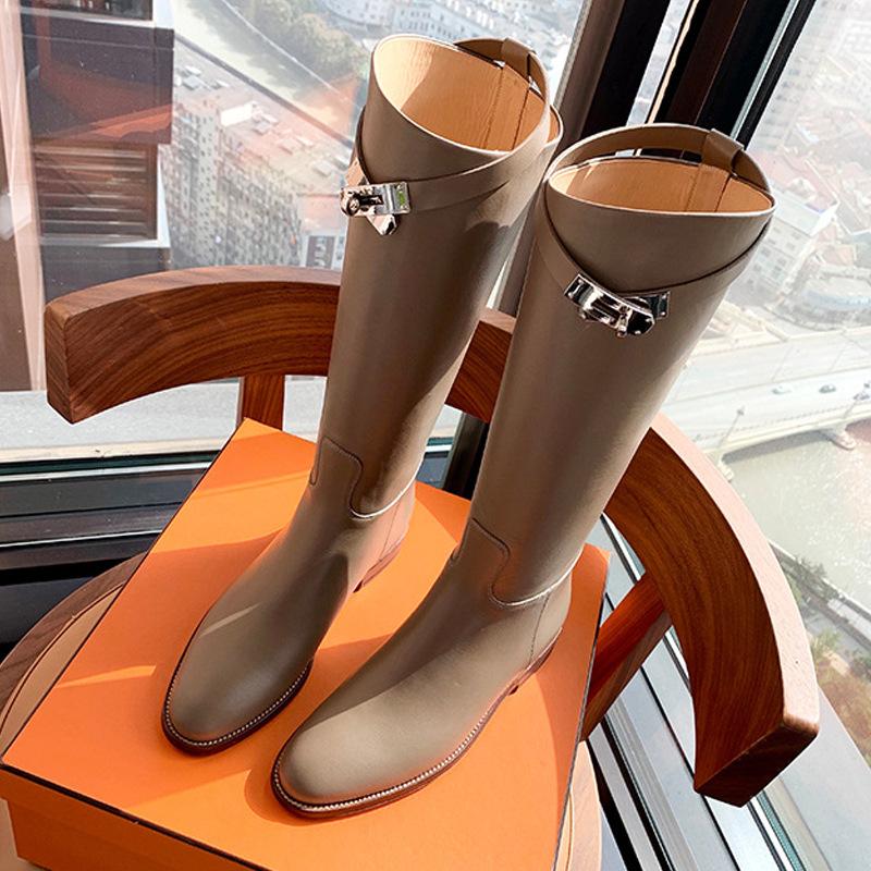 Madre uva otoño e invierno nuevo punta tacón grueso pequeño botas de jinete botas medias y altas mujer