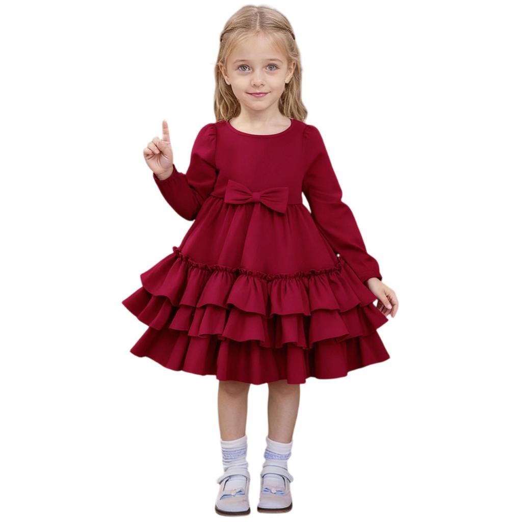 Girls' Fashionable Cute -Color Stylish Children's Cake Dress Princess Dress Long-Sleeve Dress